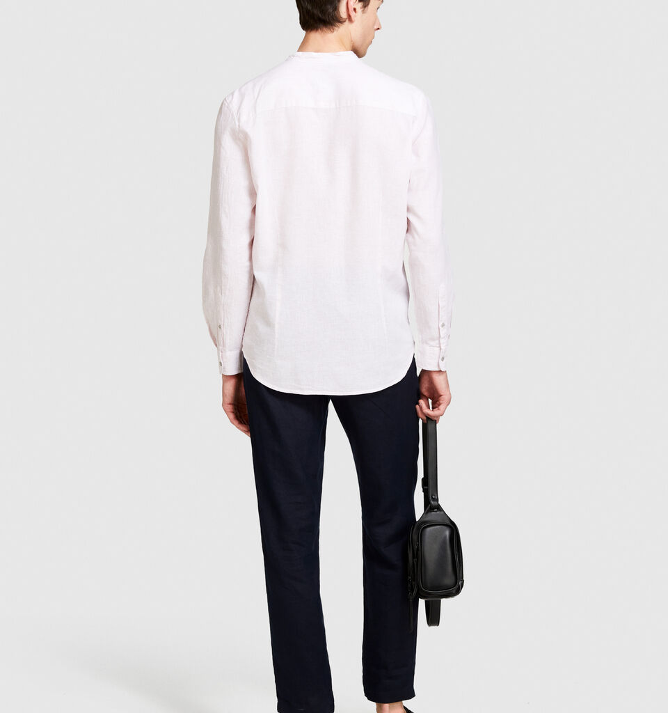 Mandarin collar shirt in linen blend - men's regular fit shirts - Soft Pink | Sisley image number 3